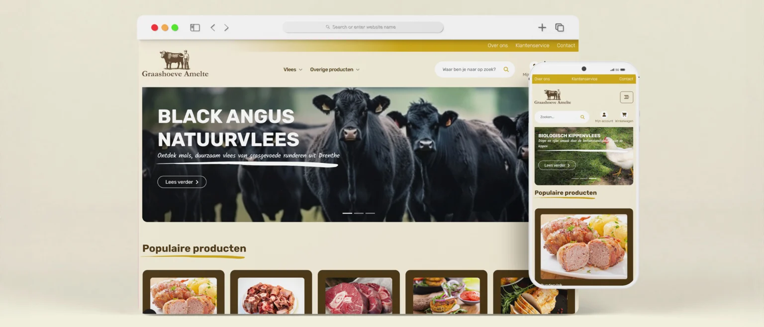 Webshop van Graashoeve Amelte op een desktopscherm en telefoon