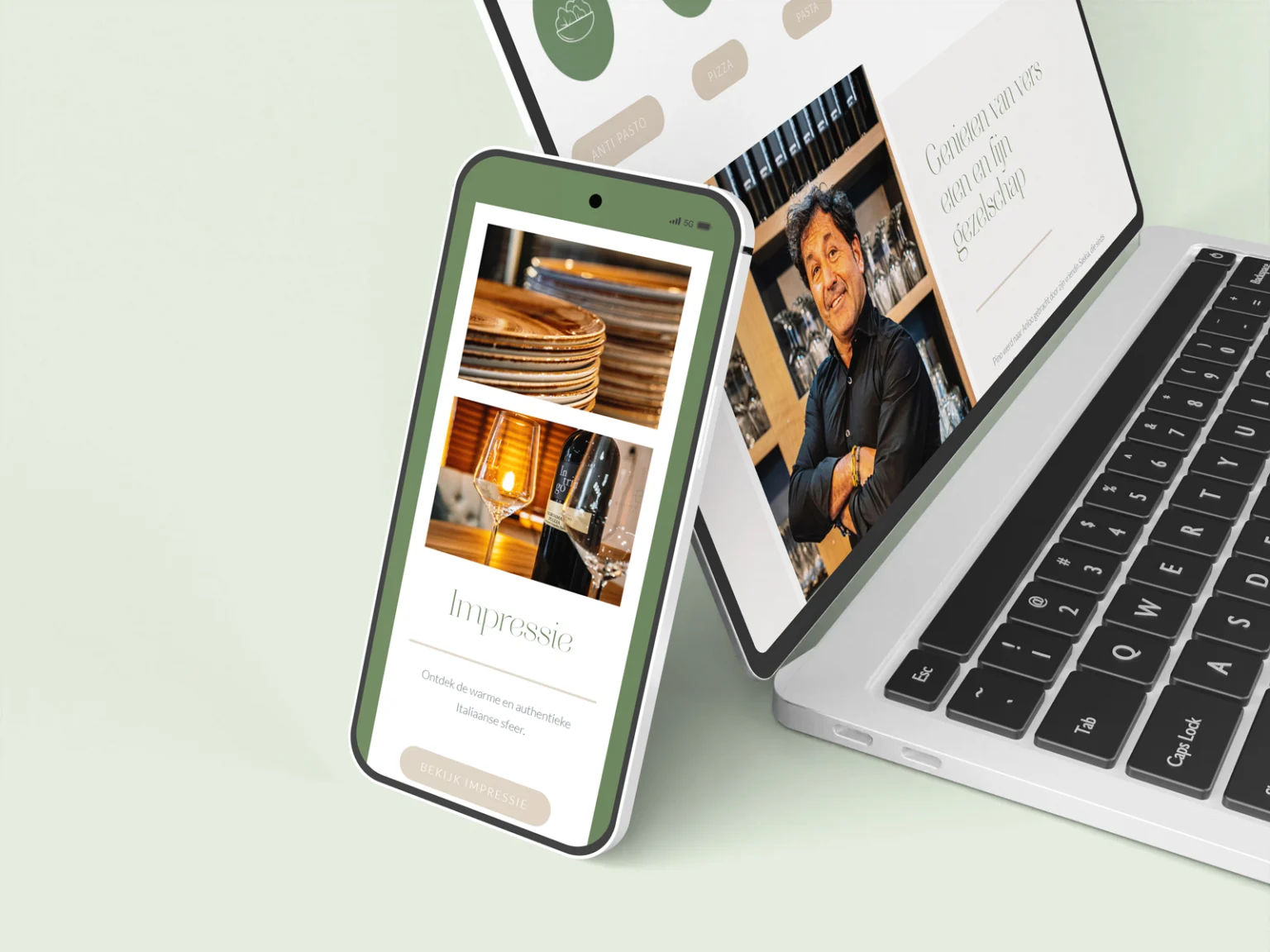 Website van La Fornaccia op een telefoon en een laptop