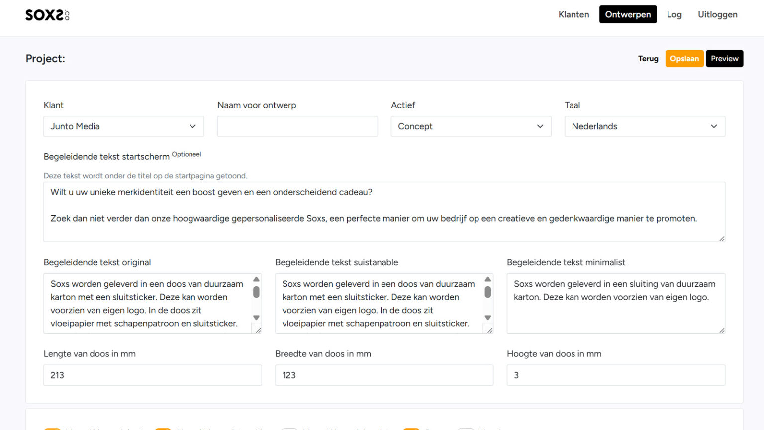 Soxs offerte tool printscreen