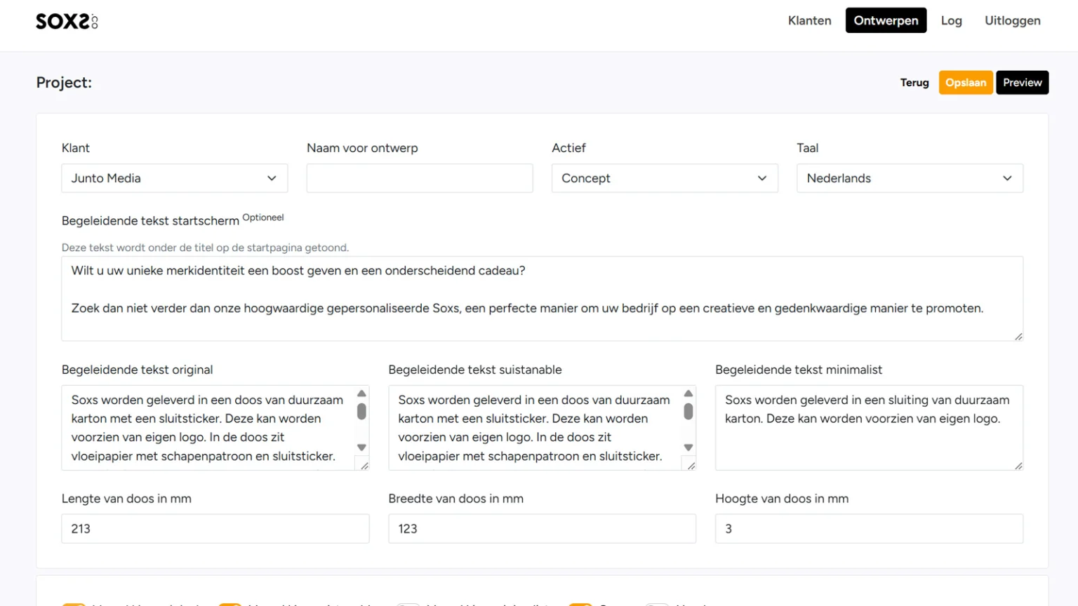Soxs offerte tool printscreen