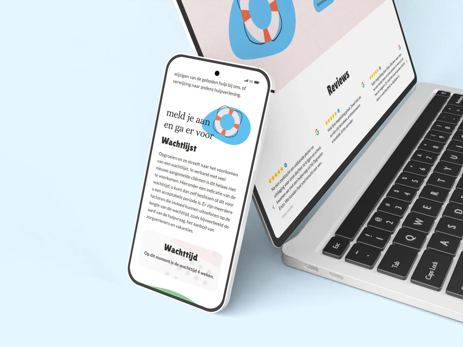 Website van Opgroeien en zo op een telefoon en een laptop