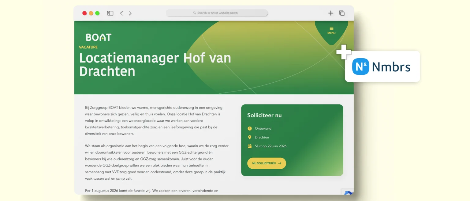 Vacature van Zorggroep BOAT die automatisch uit Nmbrs komt